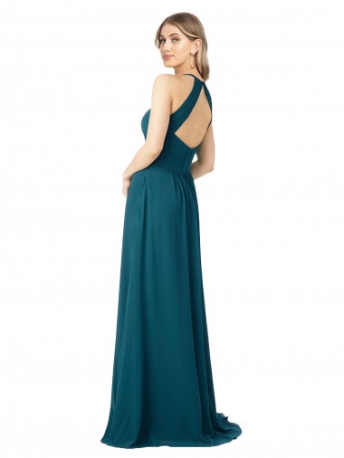 Windsor Blu Linea A Alto Collo Chiffona Lunga Abiti da damigella donore Fabbrica