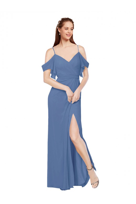 Windsor Blu Linea A Chiffona Lunga Abiti da damigella donore Fabbrica