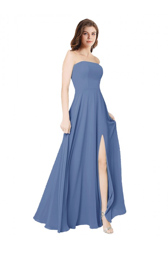 Windsor Blu Linea A Senza spalline Chiffona Lunga Abiti da damigella donore Fabbrica