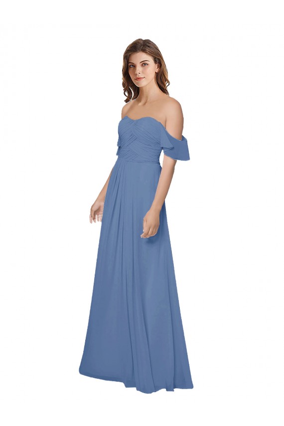 Windsor Blu Linea A Senza spalline Chiffona Lunga Abiti da damigella donore Fabbrica