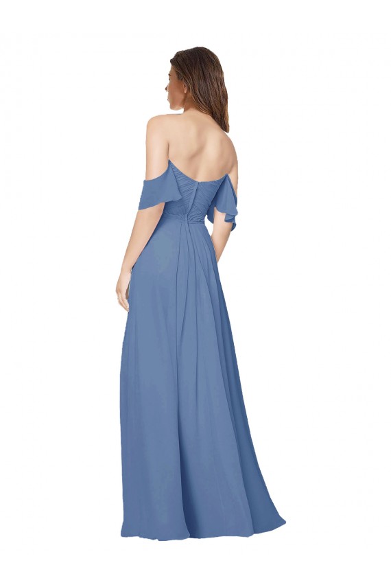 Windsor Blu Linea A Senza spalline Chiffona Lunga Abiti da damigella donore Fabbrica