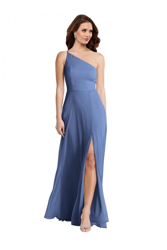 Windsor Blu Linea A Una spalla Chiffona Lunga Formali Abiti da damigella donore / Abiti da sera Fabbrica
