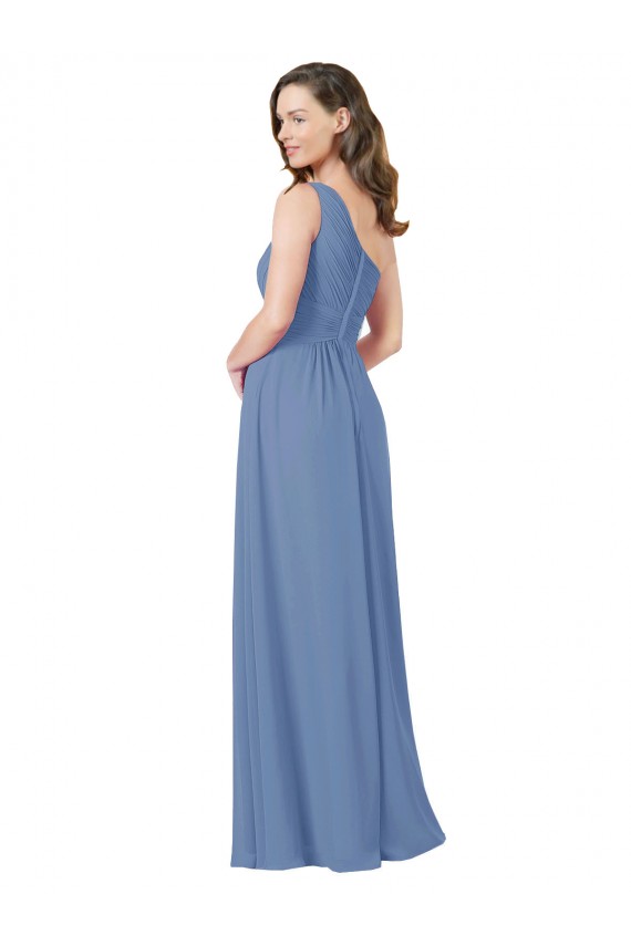 Windsor Blu Tubino Una spalla Chiffona Lunga Abiti da damigella donore Fabbrica